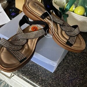 Annie Crystal-Embellished Braided Slip-On Sandal in Bronze and Black